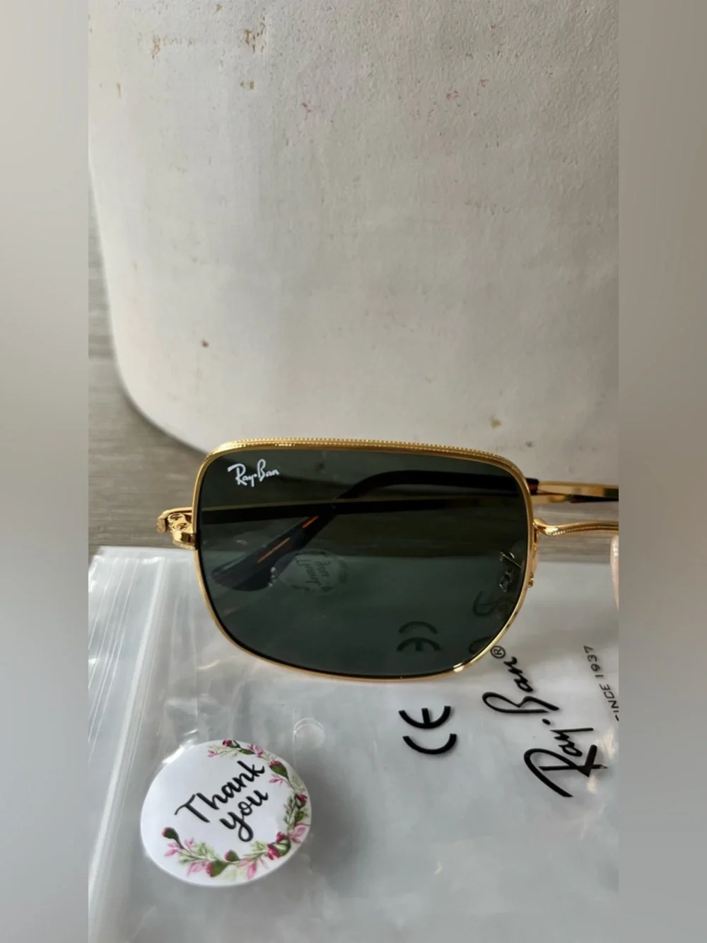 Ray-Ban Sunglasses RB1971 Square Reverse 9147/31 54/9 Women's Gold/ G-15 Green - Picture 15 of 16